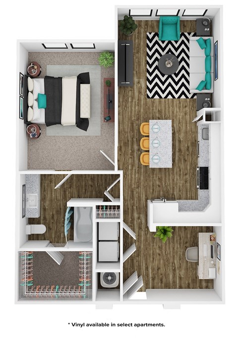 Floor plan for 1 bed, 1 bath
